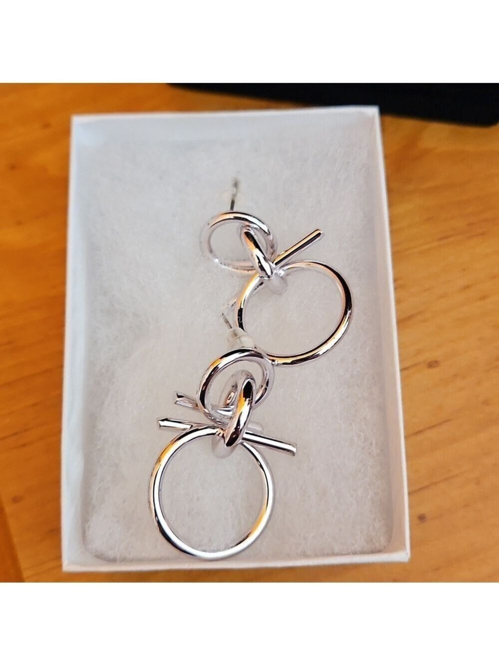 Silver Circle & Bar Drop Earrings New - Picture 2 of 3